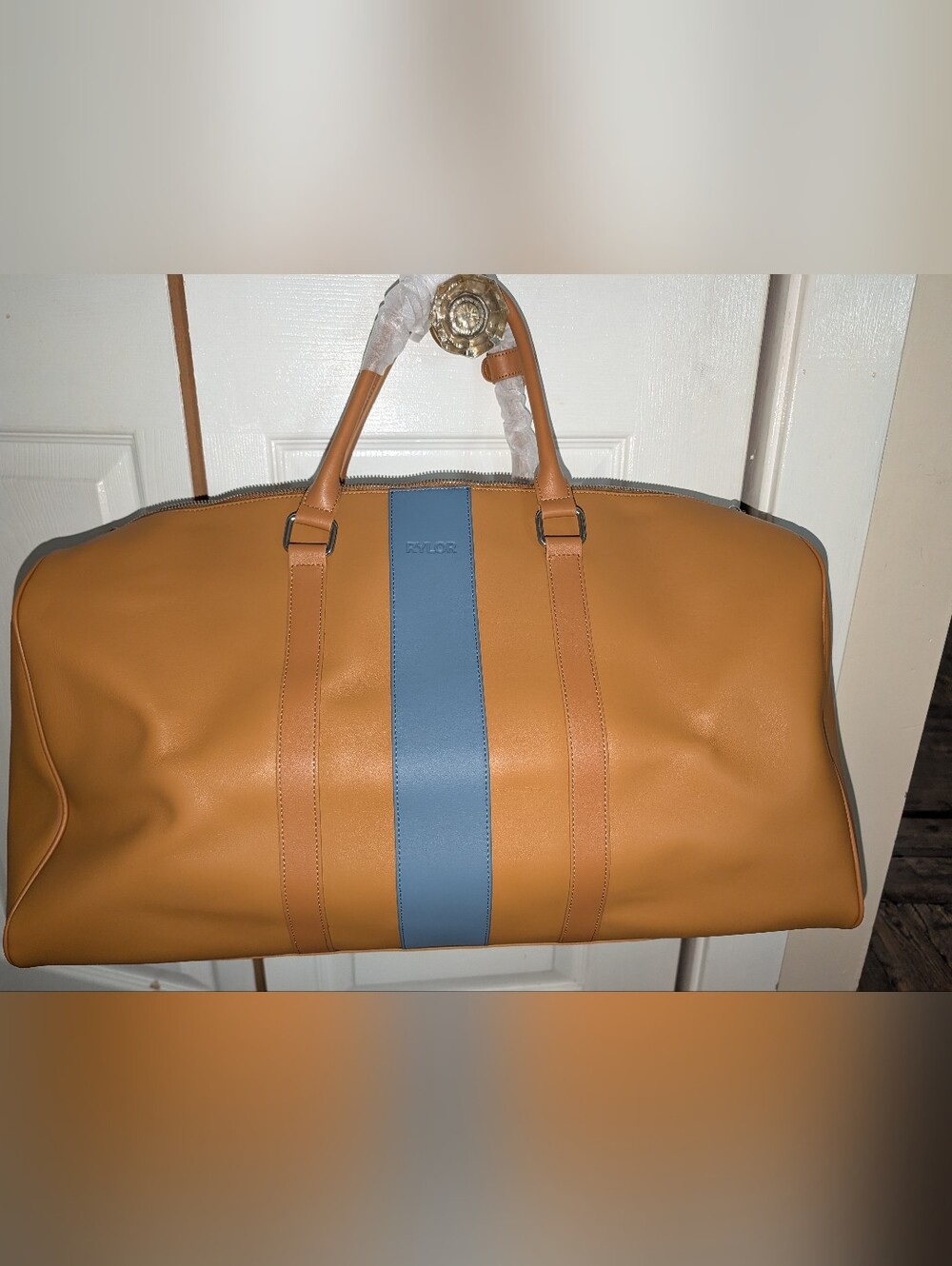 Rylor Italian Leather Tan & Blue Leather Weekender Bag